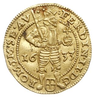Zwolle, dukat 1653, z tytulaturą cesarza Ferdynanda II, Purmer Zw08, Delm. 1132 (R), złoto 3.47 g, ładnie zachowane