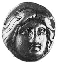 RODOS, AR stater (382-304 p.n.e.), Aw: Głowa Heliosa trzy czwarte w prawo,Rw: Kwiat róży i litera ..