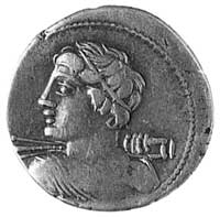 denar- C. Licinius Macer (84 p.n.e.), Aw: Popiersie w diademie Jowisza Vejovisaz piorunem w dłoni,..