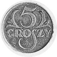 5 groszy 1923, mosiądz, Aw: Orzeł i napis, Rw: N