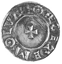 Aethelred II (978-1016), denar, Aw: Popiersie króla i napis, Rw: Mały krzyżw środku i napis: MO LV..