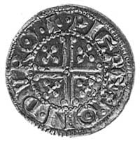 Henryk II (1180-1183), denar, Aw; Głowa w koronie na wprost i napis: HEN-RICVS RE AN, Rw: Krótki k..