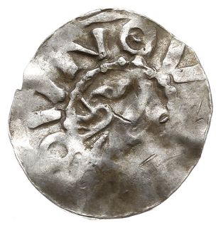 naśladownictwo denara saksońskiego Bernarda I lub II z lat ok. 1010-1020, Aw: Stylizowana głowa w prawo,  Rw: Krzyż, Dbg 1298, Jesse 63, srebro 0.81 g, gięty