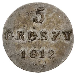 5 groszy 1812, Warszawa, odmiana z literami I.B i dużymi cyframi daty, patyna, piękne