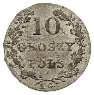 10 groszy 1831, Warszawa, odmiana z zagiętymi łapami Orła, Plage 279, Bitkin 6 (R), miejscowo resztki  grynszpanu, ale bardzo ładne