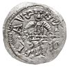 denar z lat 1146-1157, Aw: Książę z mieczem trzymanym poziomo siedzący na tronie na wprost, BOLEZL..