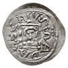 denar z lat 1146-1157, Aw: Książę z mieczem trzymanym poziomo siedzący na tronie na wprost, BOLEZL..