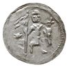 denar z lat 1146-1157, Aw: Dwaj książęta siedzący wspólnie za stołem, skierowani ku sobie trzymają..