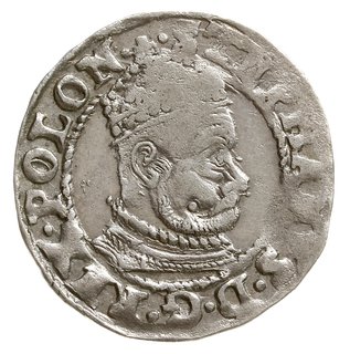 grosz 1579, Olkusz, Aw: Wąskie popiersie króla w