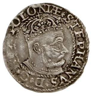 grosz 1580, Olkusz, Aw; Popiersie króla w prawo 