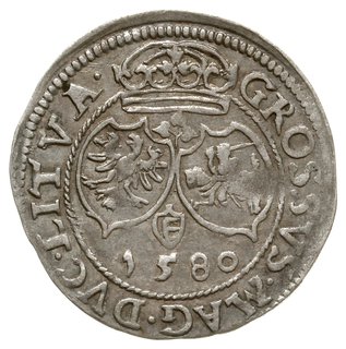 grosz 1580, Wilno, Aw: Głowa króla w prawo, w ko