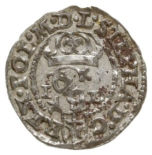 szeląg 1585, Olkusz, litery G-H po bokach korony na rewersie