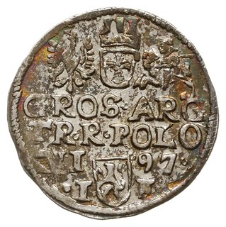 trojak 1597, Lublin, odmiana ze znakiem mincerskim i skróconą datą z prawej strony herbu Lewart