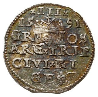 trojak 1591, Ryga, na awersie końcówka LI; Iger 