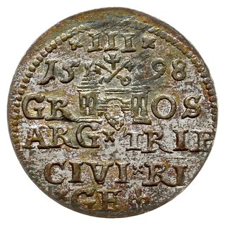 trojak 1598, Ryga, korona króla bez perełek; Ige