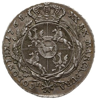 półtalar 1768/ I.S, Warszawa, włosy króla w prze