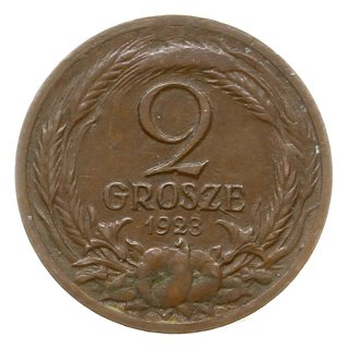 2 grosze 1923, Warszawa, nominał po obu stronach