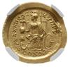 solidus 441-450, Konstantynopol; Aw: Popiersie cesarza z włócznią i tarczą na wprost, D N THEODOSI..