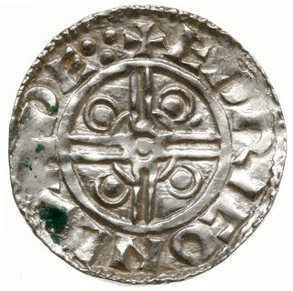 denar typu pointed helmet, 1024-1030, mennica Londyn, mincerz Eadric