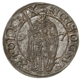 1 öre 1597, Sztokholm; Aw: Stojąca postać króla 