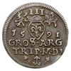 trojak 1591, Wilno; Iger V.91.1.a (R2), Ivanauskas 5SV19-11; rzadki typ monety wybijany na walcach