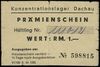 Konzentrationslager Dachau; Prämienschein (bon) na 1 markę 1944; numeracja 598815, odręczna numera..