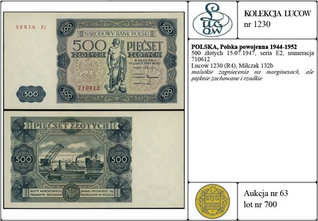 500 złotych 15.07.1947, seria E2, numeracja 7106