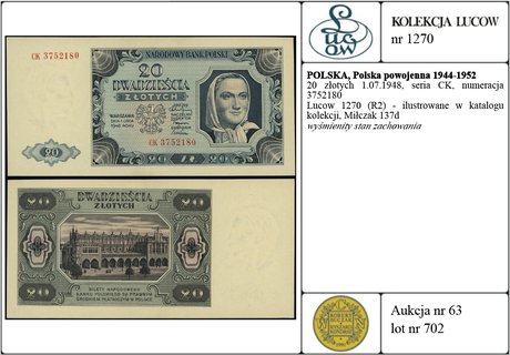 20 złotych 1.07.1948, seria CK, numeracja 375218