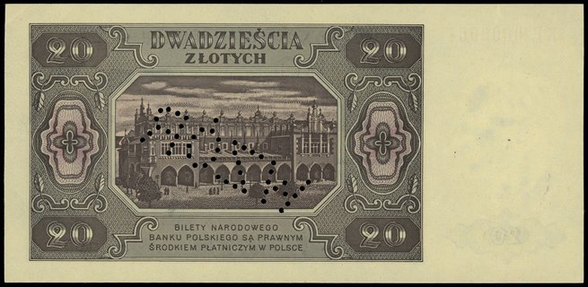 20 złotych 1.07.1948, seria KE, numeracja 0000004
