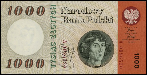 1.000 złotych 25.10.1965, seria A, numeracja 0086520