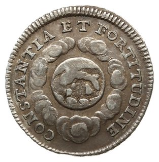 srebrna odbitka dukata z 1723 roku wybita z okacji koronacji Karola na króla Czech
