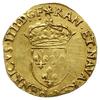ecu d’or au soleil 1608 B, Rouen; Aw: Ukoronowana tarcza z trzema liliami; Rw: Krzyż utworzony z l..