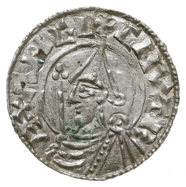 denar typu pointed helmet, 1024-1030, mennica Thetford, mincerz Eadric