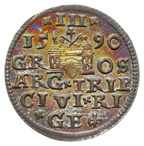 trojak 1590, Ryga; mała głowa króla; Iger R.90.1