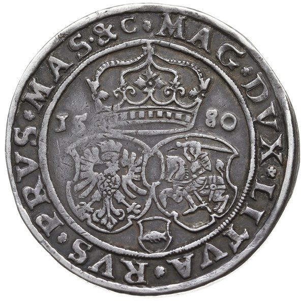talar 1580, Olkusz, Aw: Półpostać króla w prawo,