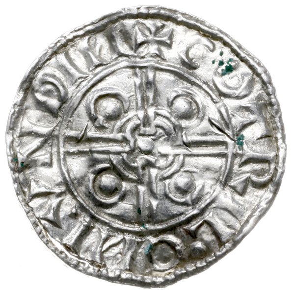 naśladownictwo denara typu pointed helmet, mennica Lund, mincerz Godric