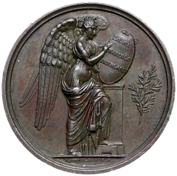 medal z 1807 roku autorstwa Droz’a, Brenet’a i Denon’a wybity z okazji bitew pod Marengo (Piemont) oraz pod Frydlandem (koło Królewca)