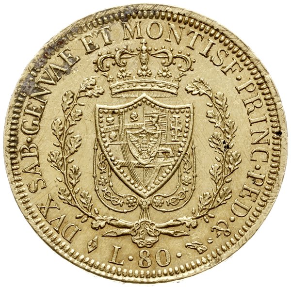 80 lirów 1826, Turyn; znak menniczy litera L i g