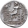 tetradrachma ok. 168-164 pne, Antiochia; Aw: Głowa króla w prawo; Rw: Zeus siedzący na tronie w le..
