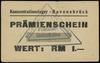Konzentrationslager Ravensbrück; bon na 1 markę; papier kremowy, niebieski trójkątny stempel K. L...