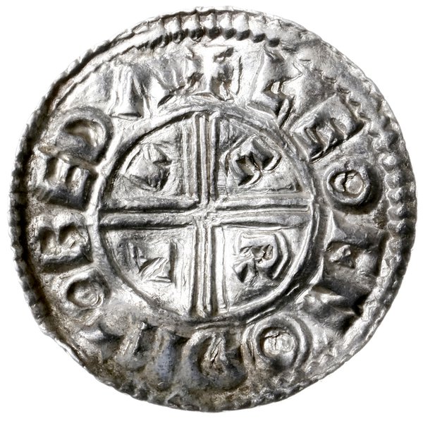 denar typu crux, 991-997, mennica Bedford, mincerz Leofnoth