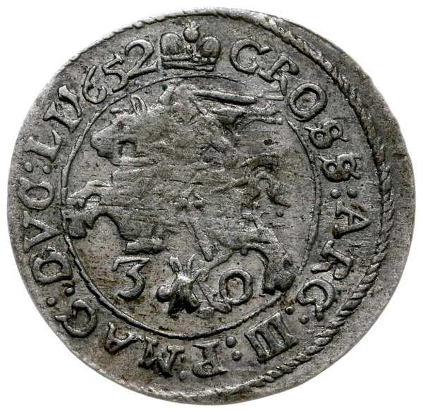 trojak 1652, Wilno; Aw: Popiersie króla w prawo 