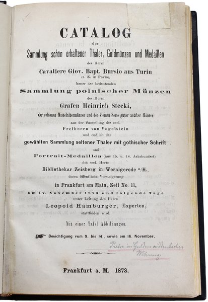 Leo Hamburger. Katalog aukcyjny “Sammlung Polnischer Münzen des Herrn Grafen Heinrich Stecki” oraz innych kolekcji