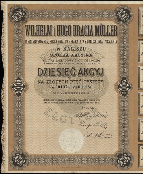 Wilhelm i Hugo Bracia Müller, Merceryzownia, Bielarnia, Farbiarnia, Wykończalnia i Tkalnia w Kaliszu S.A.