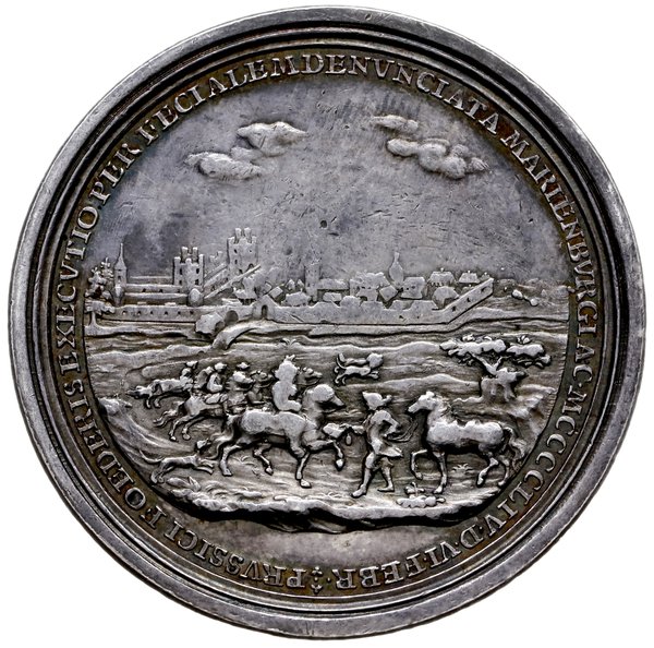 medal z 1754 roku wybity z okazji 300. rocznicy powrotu Torunia wraz z Prusami Królewskimi do Polski