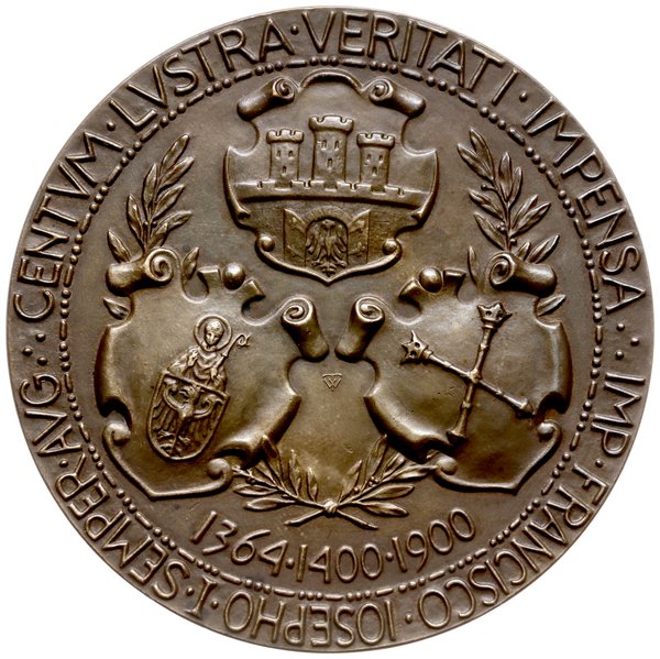 medal z 1900 r. autorstwa Wincentego Trojanowskiego, wybity na 500-lecie Uniwersytetu Jagiellońskiego