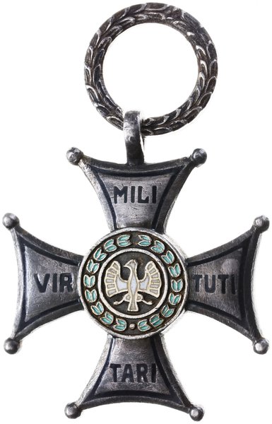Krzyż Srebrny Orderu Virtuti Militari, nadawany w Polskiej Rzeczpospolitej Ludowej, wykonany w mennicy państwowej w Leningradzie