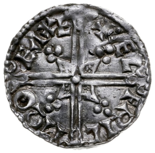 denar typu helmet, 1003-1009, mennica Exeter, mincerz Aelfric