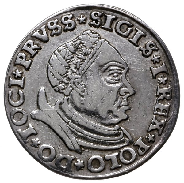 trojak 1530, Toruń; mała głowa króla w czepcu i 