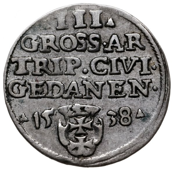 trojak 1538, Gdańsk; popiersie króla w czepcu i 